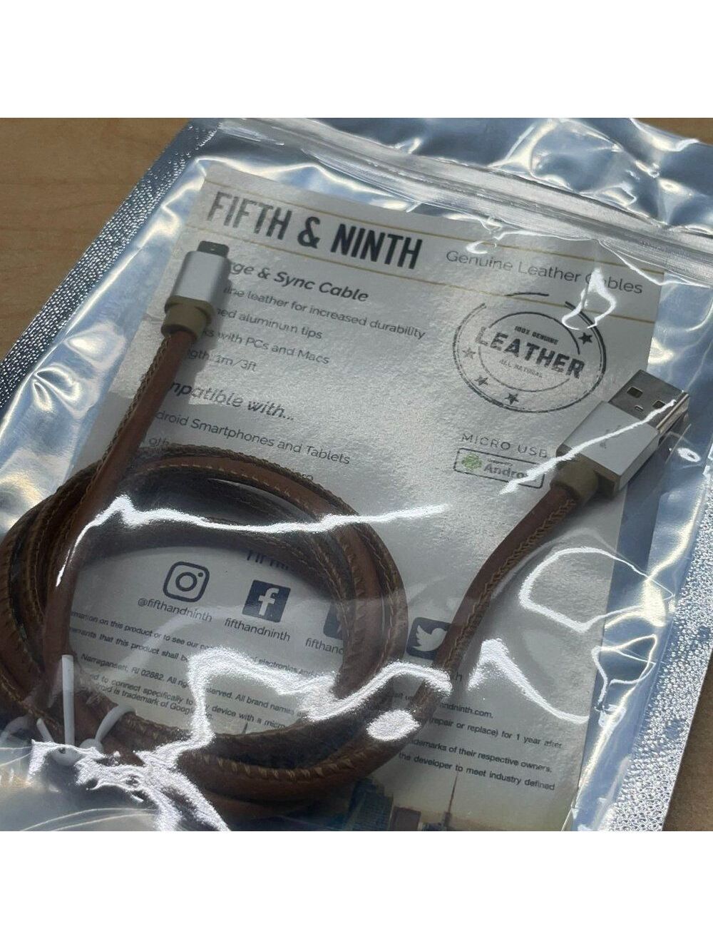 Genuine Leather Charging Cable - Brown - 3FT - NWT